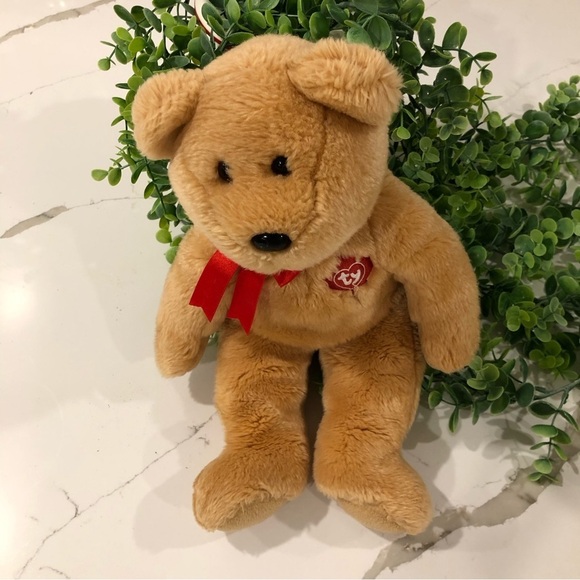 Ty Beanie  Buddies 2006 brown bear plush heart red ribbon EUC stuffed animal - Picture 7 of 7